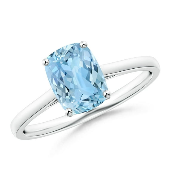 ANGARA Natural Prong-Set Cushion 1.2 ct Aquamarine Solitaire Ring in 925 Sterling Silver for Women (Size-8x6mm) | March Birthstone, Anniversary, Jewelry Gift for Women | Natural Aquamarine Ring