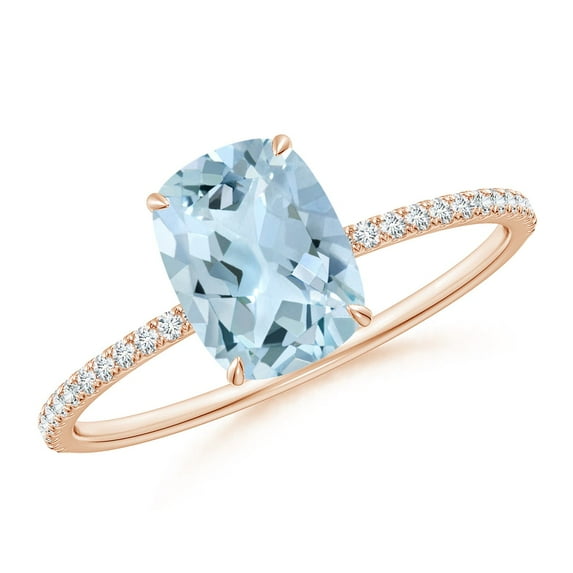 ANGARA Natural Cushion Cut 1.2 ct Aquamarine Engagement Ring with Diamonds in 14K Rose Gold for Women (Size-8x6mm) | March Birthstone, Anniversary, Jewelry Gift for Women | Natural Aquamarine Ring