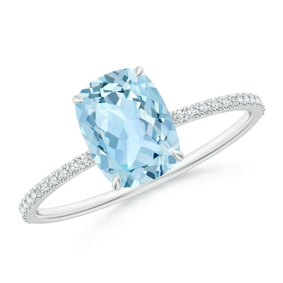 Angara Natural 1.2 Ct. Aquamarine with Diamond Classic Ring in 14K White Gold for Women (Ring Size: 11.5)