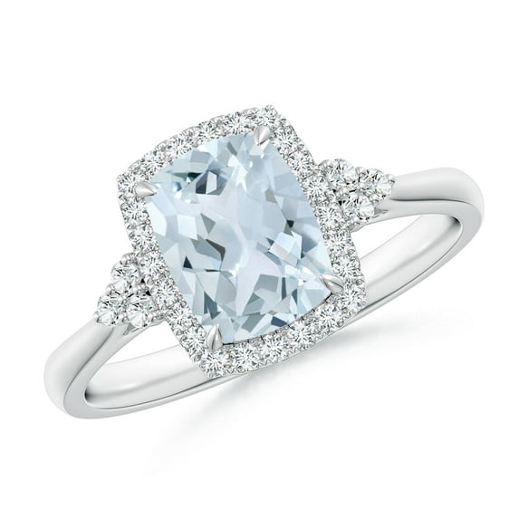 Angara Natural 1.2 Ct. Aquamarine with Diamond Halo Ring in 14K White Gold for Women (Ring Size: 3)