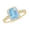 thumbnail image 1 of Angara Natural 1.2 Ct. Aquamarine with Diamond Halo Ring in 14K Yellow Gold for Women (Ring Size: 10), 1 of 9