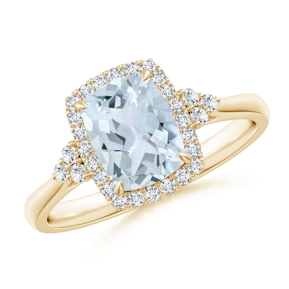 Angara Natural 1.2 Ct. Aquamarine with Diamond Halo Ring in 14K Yellow Gold for Women (Ring Size: 12)