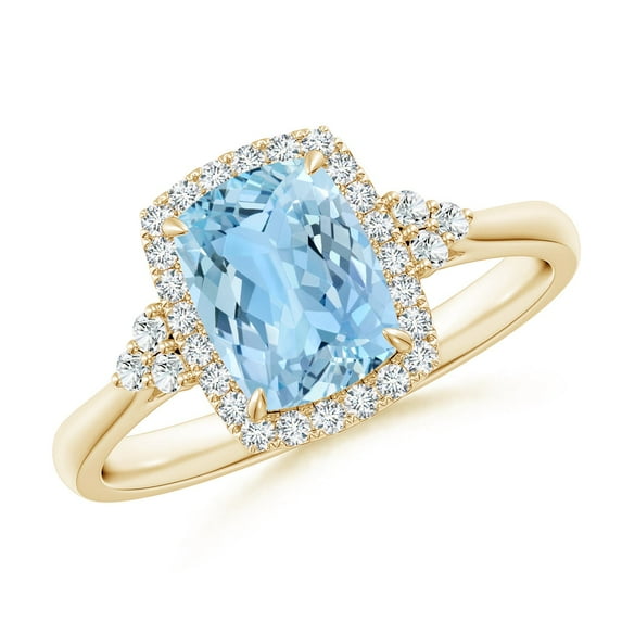 Angara Natural 1.2 Ct. Aquamarine with Diamond Halo Ring in 14K Yellow Gold for Women (Ring Size: 3.5)
