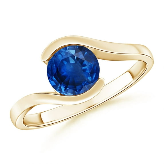 ANGARA Natural Semi Bezel-Set Solitaire 1.2 ct Blue Sapphire Bypass Ring in 14K Yellow Gold for Women (Size-6.5mm) | September Birthstone, Anniversary, Jewelry Gift for Women | Natural Sapphire Ring