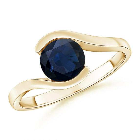 ANGARA Natural Semi Bezel-Set Solitaire 1.2 ct Blue Sapphire Bypass Ring in 14K Yellow Gold for Women (Size-6.5mm) | September Birthstone, Anniversary, Jewelry Gift for Women | Natural Sapphire Ring