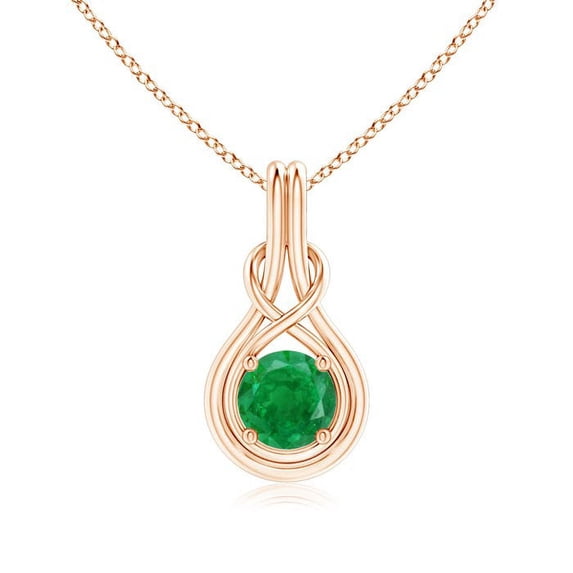ANGARA Natural Round 1.2 ct Emerald Solitaire Infinity Knot Pendant in 14K Rose Gold for Women (Size-7mm) | May Birthstone, Birthday, Anniversary, Jewelry Gift for Women | Natural Emerald Necklace