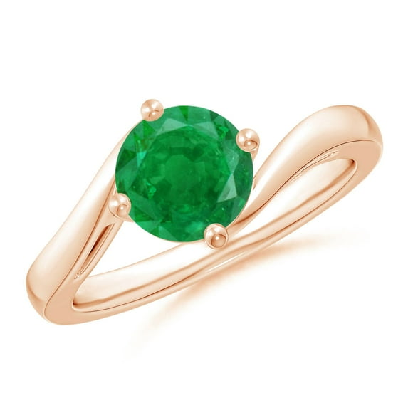 ANGARA Natural Classic Round 1.2 ct Emerald Solitaire Bypass Engagement Ring in 14K Rose Gold for Women (Size-7mm) | May Birthstone, Anniversary, Jewelry Gift for Women | Natural Emerald Ring
