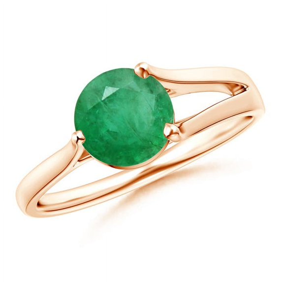 ANGARA Natural One Sided Split Shank Round 1.2 ct Emerald Solitaire Engagement Ring in 14K Rose Gold for Women (Size-7mm) | May Birthstone, Anniversary, Jewelry Gift for Women | Natural Emerald Ring