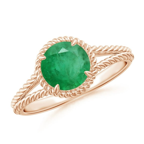 ANGARA Natural 1.2 ct Emerald Twist Rope Split Shank Ring in 14K Rose Gold for Women (Size-7mm) | May Birthstone, Birthday, Anniversary, Jewelry Gift for Women | Natural Emerald Ring