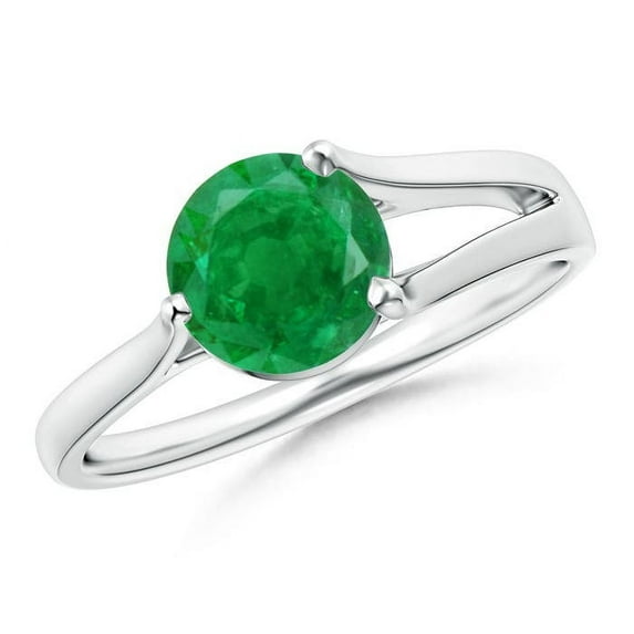 ANGARA Natural One Sided Split Shank Round 1.2 ct Emerald Solitaire Engagement Ring in 14K White Gold for Women (Size-7mm) | May Birthstone, Anniversary, Jewelry Gift for Women | Natural Emerald Ring