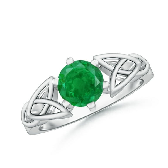 ANGARA Natural Solitaire Round 1.2 ct Emerald Celtic Knot Ring in 14K White Gold for Women (Size-7mm) | May Birthstone, Birthday, Anniversary, Jewelry Gift for Women | Natural Emerald Ring