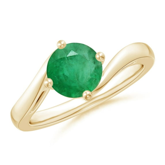 ANGARA Natural Classic Round 1.2 ct Emerald Solitaire Bypass Engagement Ring in 14K Yellow Gold for Women (Size-7mm) | May Birthstone, Anniversary, Jewelry Gift for Women | Natural Emerald Ring