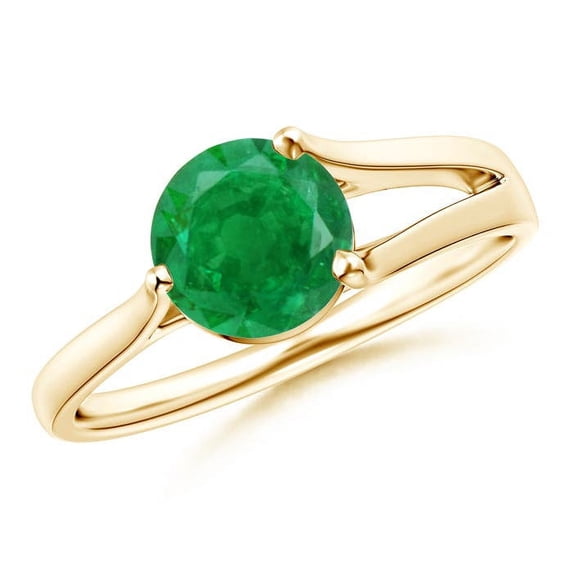 ANGARA Natural One Sided Split Shank 1.2 ct Emerald Solitaire Engagement Ring in 14K Yellow Gold for Women (Size-7mm) | May Birthstone, Anniversary, Jewelry Gift for Women | Natural Emerald Ring