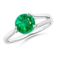 thumbnail image 1 of ANGARA Natural Round 1.2 ct Emerald Solitaire Engagement Ring in Sterling Silver for Women (Size-7mm) | May Birthstone, Birthday, Anniversary, Jewelry Gift for Women | Natural Emerald Ring, 1 of 8