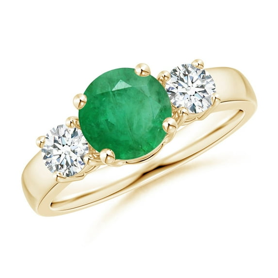 ANGARA Natural Classic 1.2 ct Emerald and Diamond Three Stone Engagement Ring in 14K Yellow Gold for Women (Size-7mm) | May Birthstone, Anniversary, Jewelry Gift for Women | Natural Emerald Ring