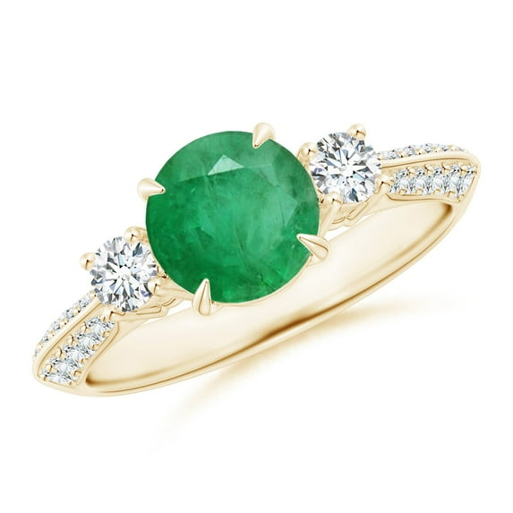 ANGARA Natural Three Stone 1.2 ct Emerald and Diamond Ring in 14K Yellow Gold for Women (Size-7mm) | May Birthstone, Birthday, Anniversary, Jewelry Gift for Women | Natural Emerald Ring