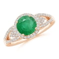 thumbnail image 1 of Angara Natural 1.2 Ct. Emerald with Diamond Halo Ring in 14K Rose Gold for Women (Ring Size: 3.5), 1 of 8