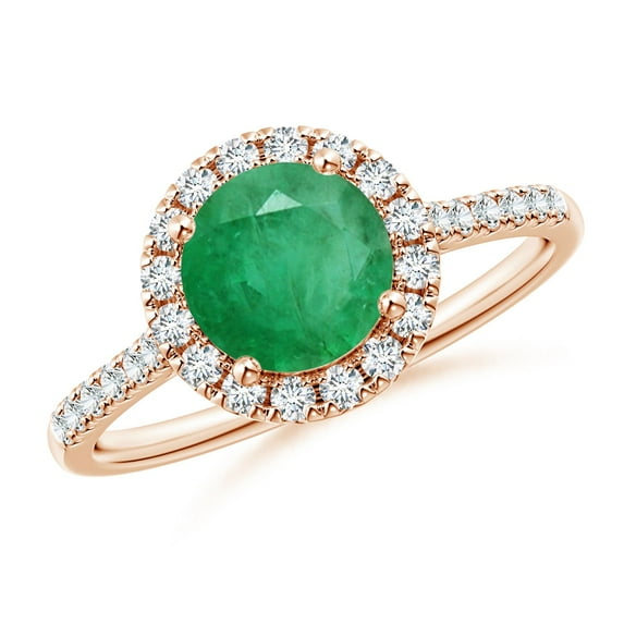 ANGARA Natural Round 1.2 ct Emerald Halo Ring with Diamond Accents in 14K Rose Gold for Women (Size-7mm) | May Birthstone, Birthday, Anniversary, Jewelry Gift for Women | Natural Emerald Ring