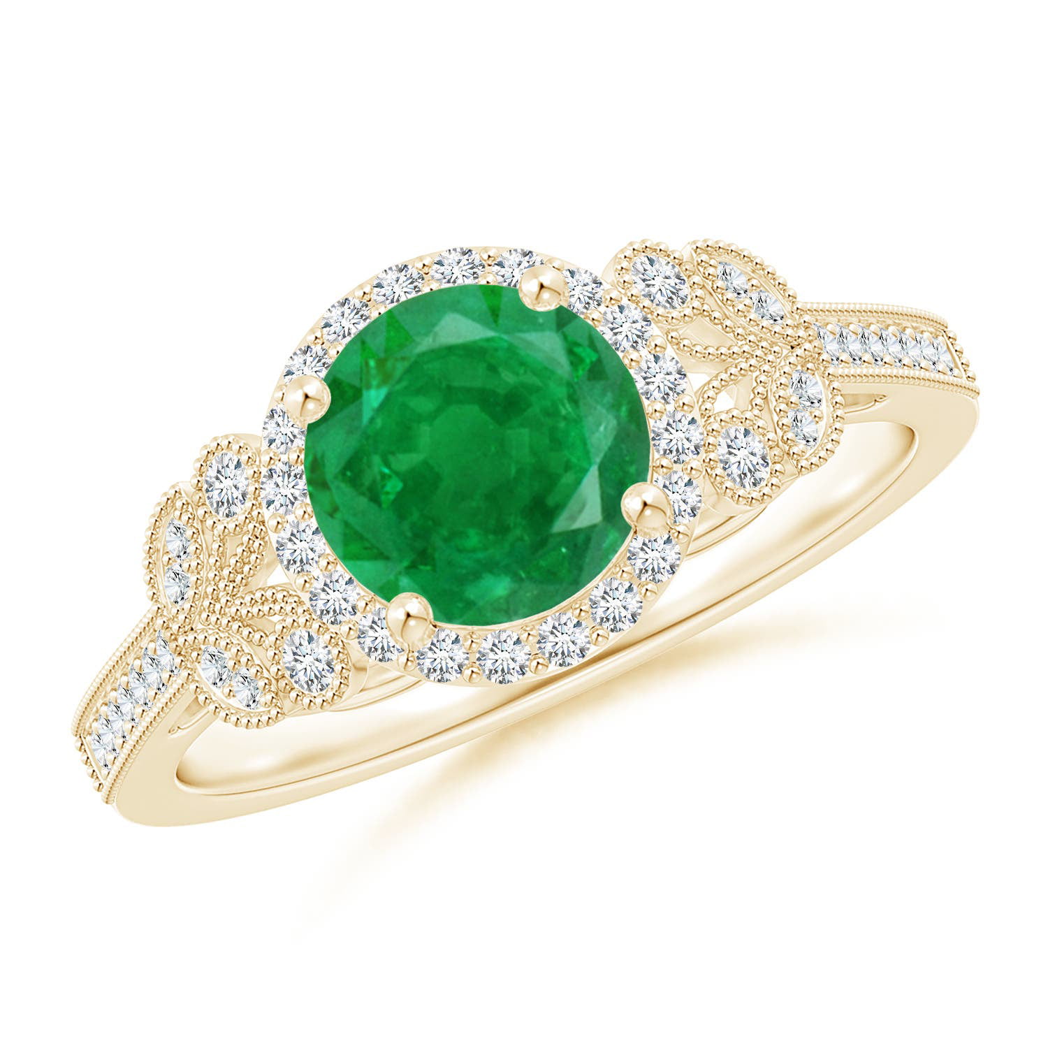 Angara Natural 1.2 Ct. Emerald with Diamond Halo Ring in 14K Yellow ...
