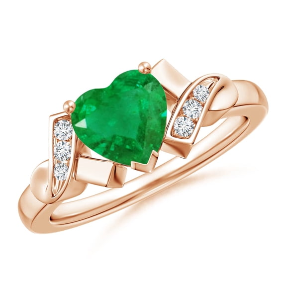 ANGARA Natural Solitaire 1.2 ct Emerald Heart Engagement Ring with Diamond Accents in 14K Rose Gold for Women (Size-7mm) | May Birthstone, Anniversary, Jewelry Gift for Women | Natural Emerald Ring