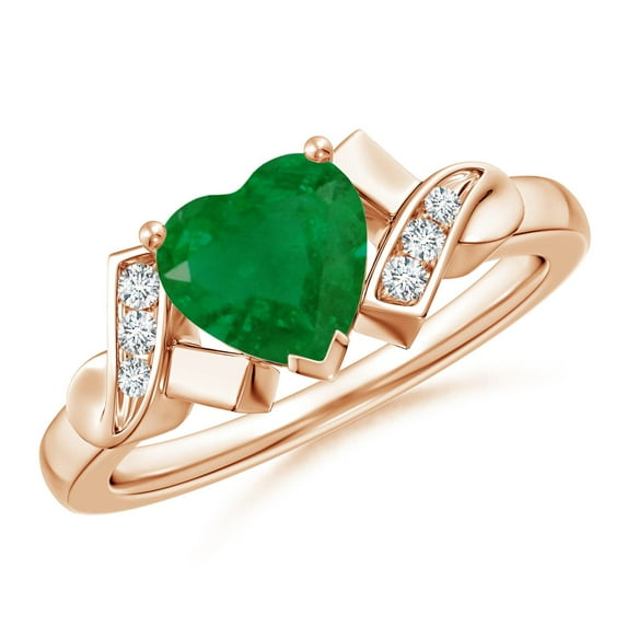 ANGARA Natural Solitaire 1.2 ct Emerald Heart Engagement Ring with Diamond Accents in 14K Rose Gold for Women (Size-7mm) | May Birthstone, Anniversary, Jewelry Gift for Women | Natural Emerald Ring