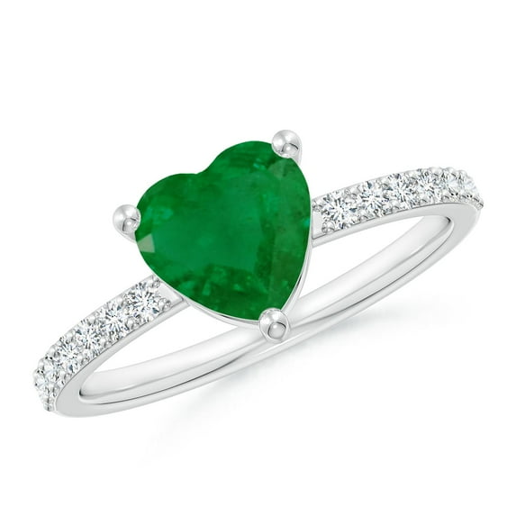 ANGARA Natural 3-Prong-Set Heart 1.2 ct Emerald Ring With Diamond Accents in 14K White Gold for Women (Size-7mm) | May Birthstone, Birthday, Anniversary, Jewelry Gift for Women | Natural Emerald Ring