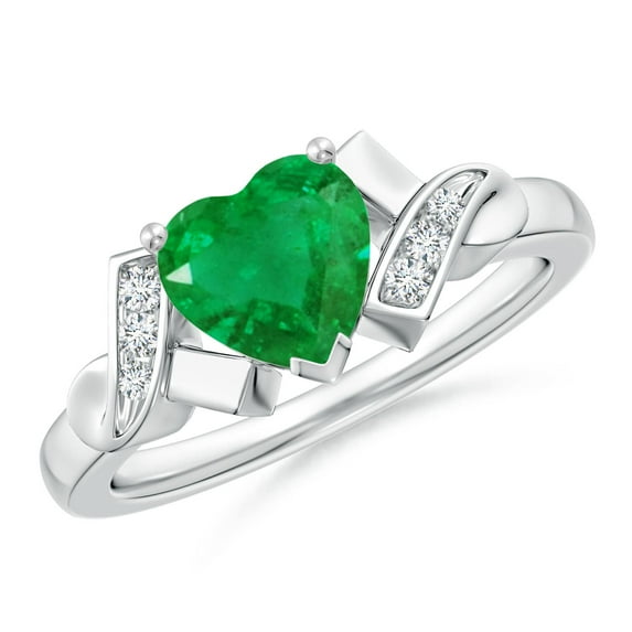 ANGARA Natural Solitaire 1.2 ct Emerald Heart Engagement Ring with Diamond Accents in 14K White Gold for Women (Size-7mm) | May Birthstone, Anniversary, Jewelry Gift for Women | Natural Emerald Ring