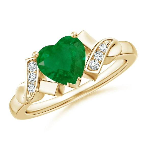 ANGARA Natural Solitaire 1.2 ct Emerald Heart Engagement Ring with Diamond Accents in 14K Yellow Gold for Women (Size-7mm) | May Birthstone, Anniversary, Jewelry Gift for Women | Natural Emerald Ring