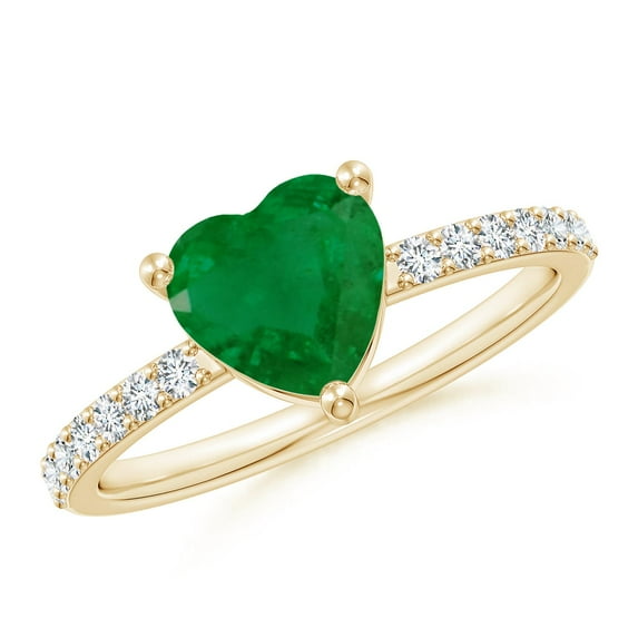 ANGARA Natural 3-Prong-Set Heart 1.2 ct Emerald Ring With Diamond Accents in 14K Yellow Gold for Women (Size-7mm) | May Birthstone, Anniversary, Jewelry Gift for Women | Natural Emerald Ring