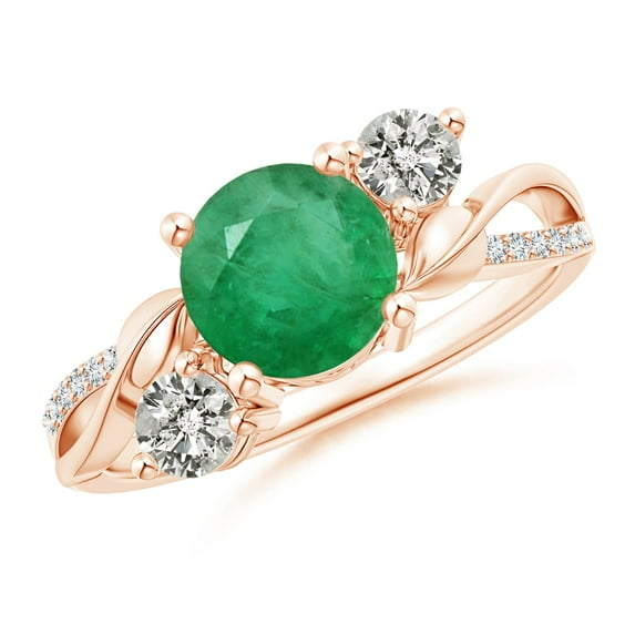 ANGARA Natural 1.2 ct Emerald and Diamond Twisted Vine Engagement Ring in 14K Rose Gold for Women (Size-7mm) | May Birthstone, Birthday, Anniversary, Jewelry Gift for Women | Natural Emerald Ring