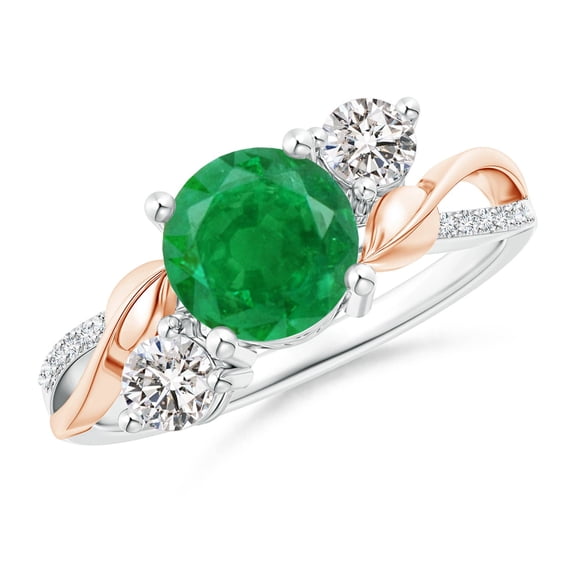 ANGARA Natural 1.2 ct Emerald and Diamond Twisted Vine Engagement Ring in 14K White & Rose Gold for Women (Size-7mm) | May Birthstone, Anniversary, Jewelry Gift for Women | Natural Emerald Ring