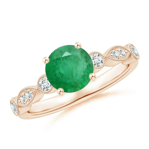 ANGARA Natural Marquise and Dot 1.2 ct Emerald Engagement Ring with Diamonds in 14K Rose Gold for Women (Size-7mm) | May Birthstone, Anniversary, Jewelry Gift for Women | Natural Emerald Ring