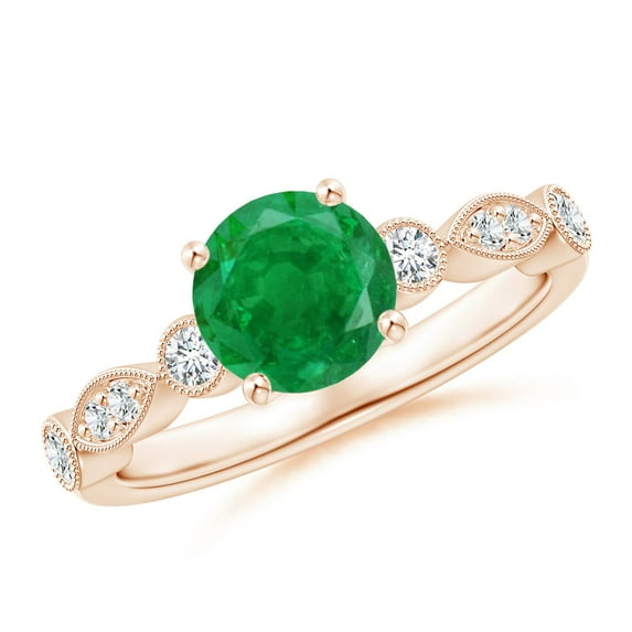 ANGARA Natural Marquise and Dot 1.2 ct Emerald Engagement Ring with Diamonds in 14K Rose Gold for Women (Size-7mm) | May Birthstone, Anniversary, Jewelry Gift for Women | Natural Emerald Ring