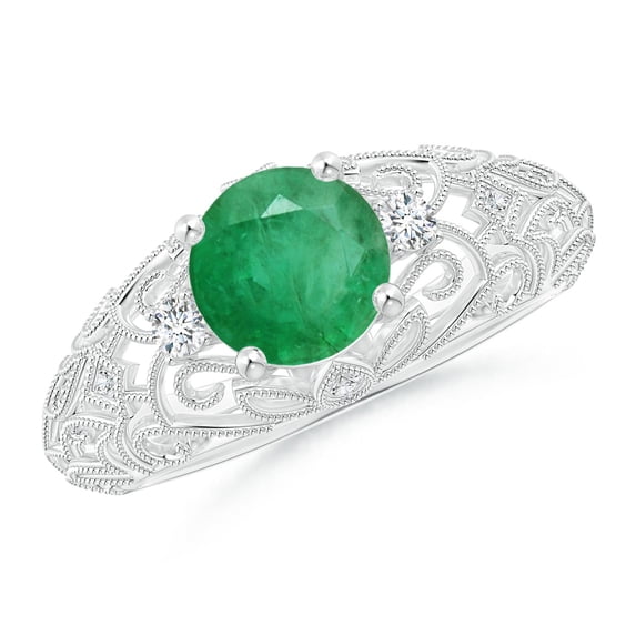 Angara Natural 1.2 Ct. Emerald with Diamond Vintage Inspired Ring in 14K White Gold for Women (Ring Size: 3.5)