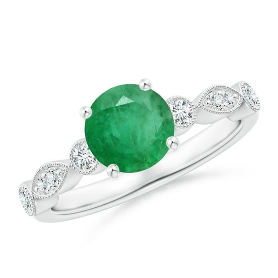 ANGARA Natural Marquise and Dot 1.2 ct Emerald Engagement Ring with Diamonds in 14K White Gold for Women (Size-7mm) | May Birthstone, Anniversary, Jewelry Gift for Women | Natural Emerald Ring