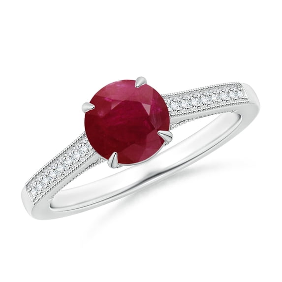 ANGARA Natural Vintage Inspired Claw-Set Round 1.2 ct Ruby Solitaire Ring in 14K White Gold for Women (Size-6.5mm) | July Birthstone, Birthday, Anniversary, Jewelry Gift for Women | Natural Ruby Ring