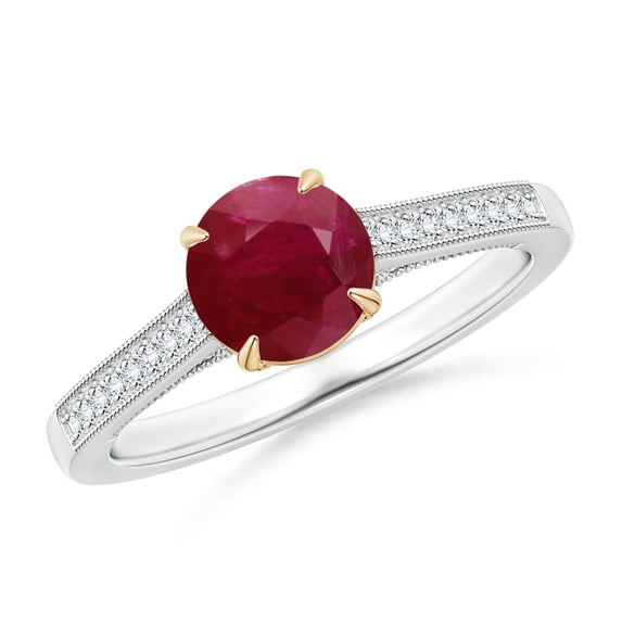 ANGARA Natural Vintage Inspired Claw-Set Round 1.2 ct Ruby Solitaire Ring in 14K White & Yellow Gold for Women (Size-6.5mm) | July Birthstone, Anniversary, Jewelry Gift for Women | Natural Ruby Ring