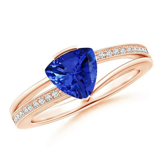 ANGARA Natural Split Shank Trillion 1.2 ct Tanzanite Engagement Ring in 14K Rose Gold for Women (Size-7mm) | December Birthstone, Anniversary, Jewelry Gift for Women | Natural Tanzanite Ring