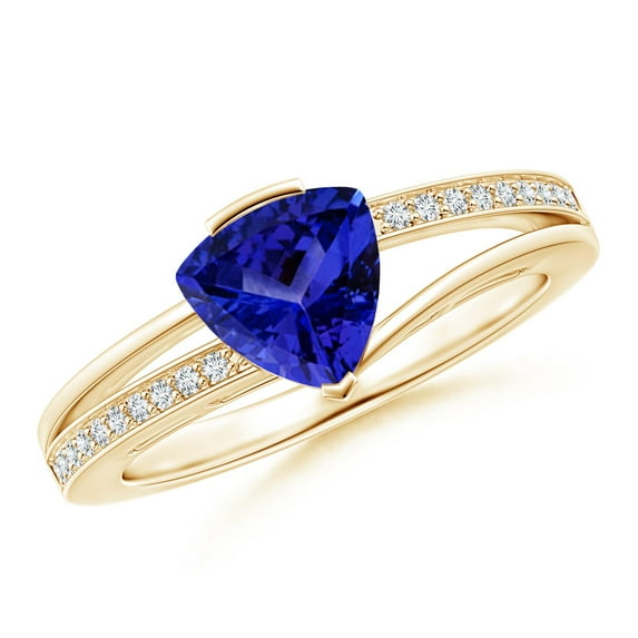 ANGARA Natural Split Shank Trillion 1.2 ct Tanzanite Engagement Ring in 14K Yellow Gold for Women (Size-7mm) | December Birthstone, Anniversary, Jewelry Gift for Women | Natural Tanzanite Ring