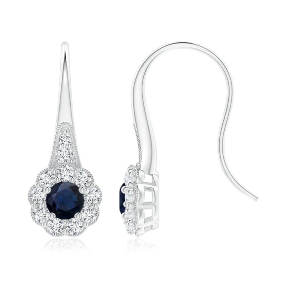 ANGARA Natural 1.2 Ct Sapphire & Diamond Fish Hook Earrings in 14K White Gold for Women (Size-5mm) | September Birthstone, Anniversary, Jewelry Gift for Women | Natural Blue Sapphire Earrings