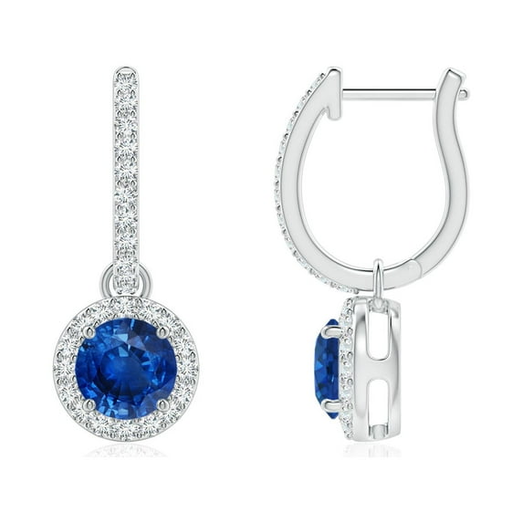 ANGARA Natural 1.2 ct Blue Sapphire Dangle Earrings with Diamond in 14K White Gold for Women (Size-5mm) | September Birthstone, Anniversary, Jewelry Gift for Women | Natural Blue Sapphire Earrings