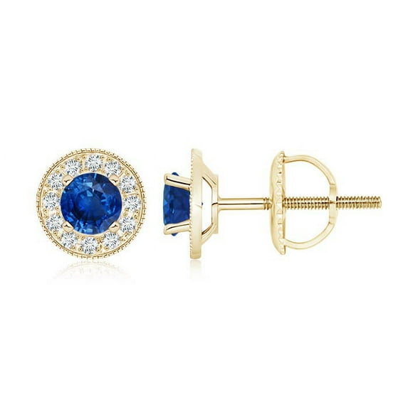 ANGARA Natural 1.2 ct Blue Sapphire Margarita Stud Earrings with Diamond in 14K Yellow Gold for Women (Size-5mm) | Anniversary, Jewelry Gift for Women | Natural Blue Sapphire Earrings