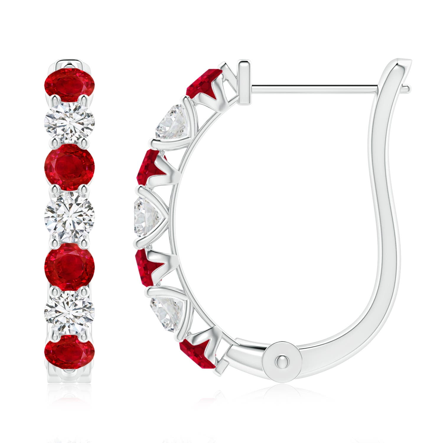 Angara Natural 1.2 ct Ruby and Diamond Huggie Hoop Earrings for Women in 14K White Gold – July Birthstone Jewelry | Prong-Set Ruby Hoop Earrings