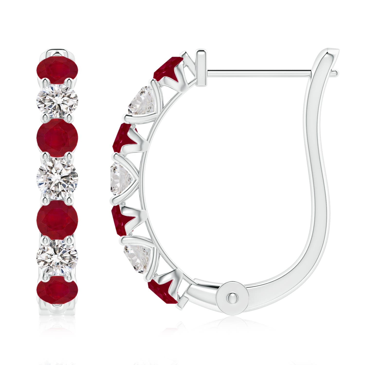 Angara Natural 1.2 ct Ruby and Diamond Huggie Hoop Earrings for Women in 14K White Gold – July Birthstone Jewelry | Prong-Set Ruby Hoop Earrings