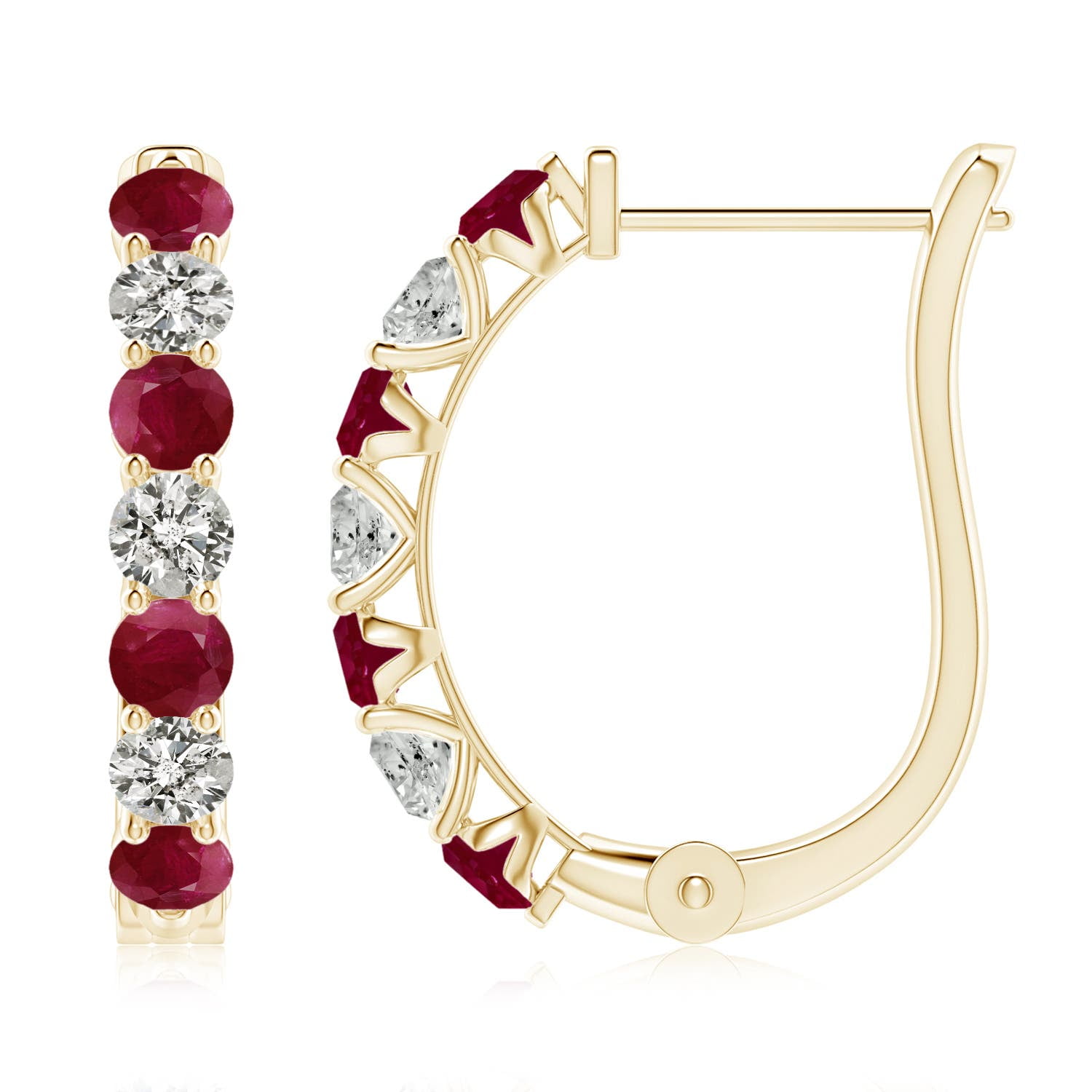 Angara Natural 1.2 ct Ruby and Diamond Huggie Hoop Earrings for Women in 14K Yellow Gold – July Birthstone Jewelry | Prong-Set Ruby Hoop Earrings