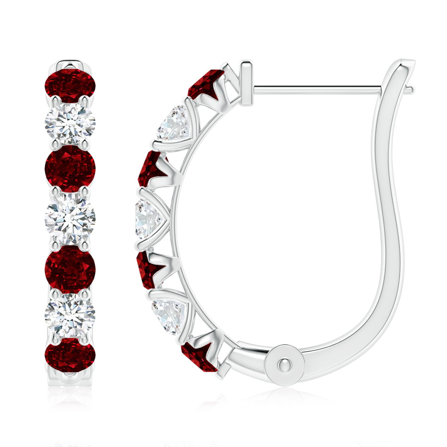 Angara Natural 1.2 ct Ruby and Diamond Huggie Hoop Earrings in Platinum for Women – July Birthstone Jewelry | Prong-Set Ruby Hoop Earrings