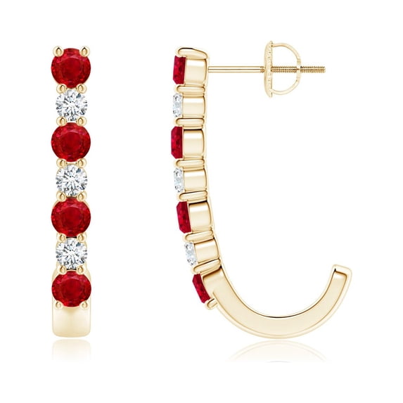 Angara Natural 1.2 ct. Ruby with Diamond Hoop Earrings in 14K Yellow Gold for Women