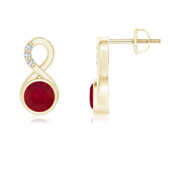ANGARA Natural Bezel-Set 1.2 ct Ruby Infinity Stud Earrings with Diamonds in 14K Yellow Gold for Women (Size-5mm) | July Birthstone, Anniversary, Jewelry Gift for Women | Natural Ruby Earrings