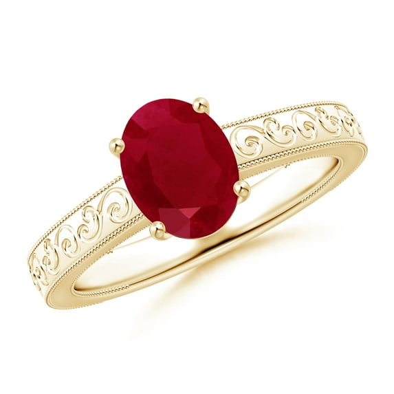 ANGARA Natural Vintage Inspired Oval 1.25 ct Ruby Ring with Engraved Shank in 14K Yellow Gold for Women (Size-8x6mm) | July Birthstone, Anniversary, Jewelry Gift for Women | Natural Ruby Ring