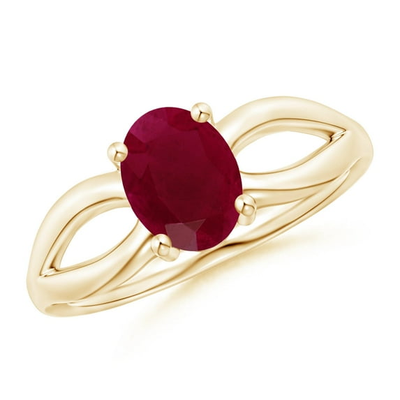 ANGARA Natural Prong-Set Solitaire 1.25 ct Ruby Split Shank Ring in 14K Yellow Gold for Women (Size-8x6mm) | July Birthstone, Birthday, Anniversary, Jewelry Gift for Women | Natural Ruby Ring